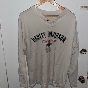 Vintage V-Twin Power Harley-Davidson Cream Long Sleeve Men's Henley Shirt